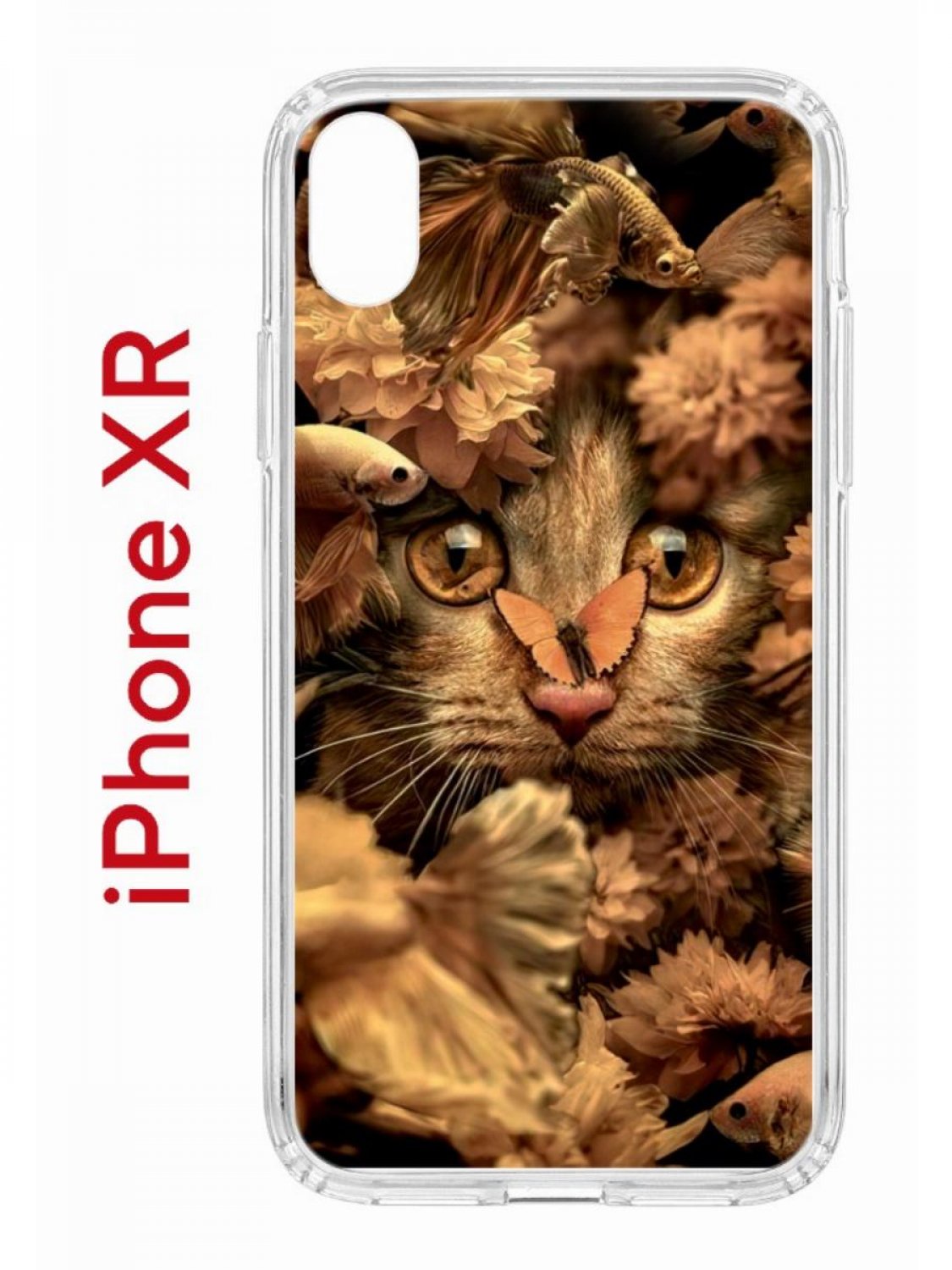 фото Чехол на iphone xr с принтом kruche print котик с рыбками, бампер с защитой камеры кruче