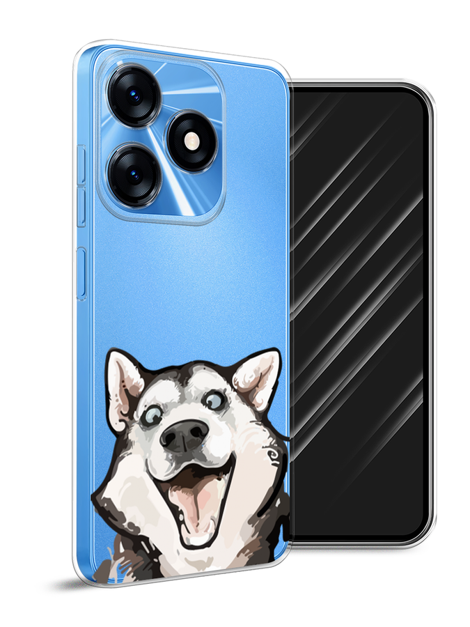 

Чехол Awog на Tecno Spark 10 "Радостный хаски", Белый;голубой;черный, 303550-1