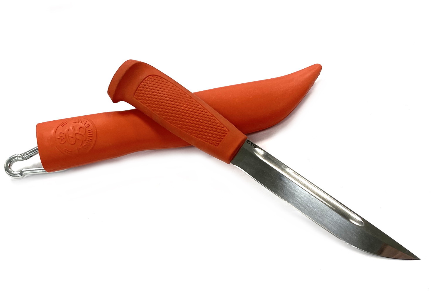 Нож Русский булат Финка-043, сталь 95х18, резинопластик, оранжевый