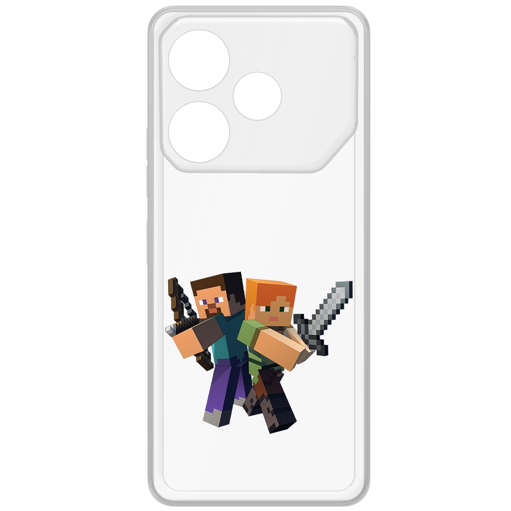 

Чехол-накладка Krutoff Clear Case Minecraft-Стив и Алекс для TECNO Pova 6, Прозрачный