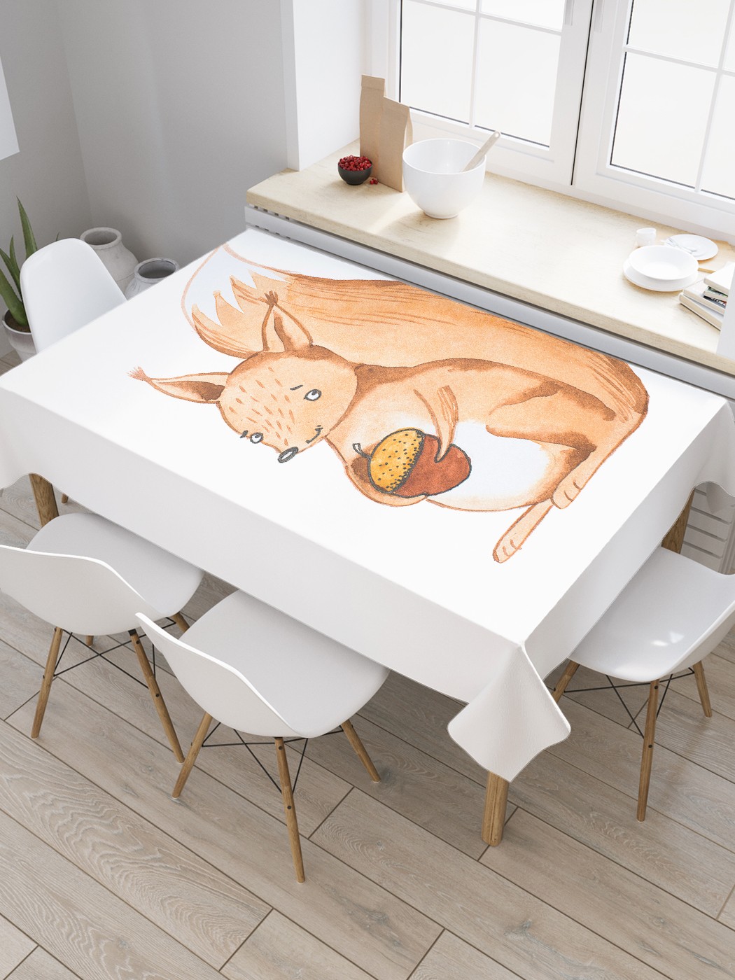 

Скатерть прямоугольная JoyArty "Белка с урожаем" из оксфорда, 120x145 см, Бежевый, Белка с урожаем
