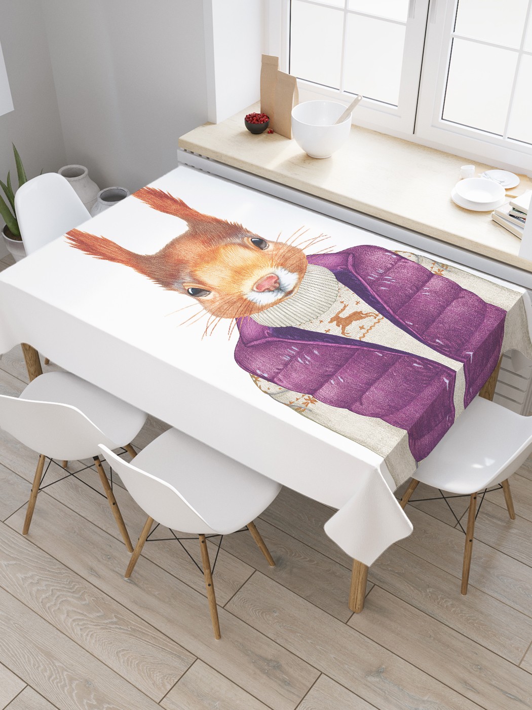 

Скатерть прямоугольная JoyArty "Белка в свитере" из оксфорда, 120x145 см, Белый, Белка в свитере