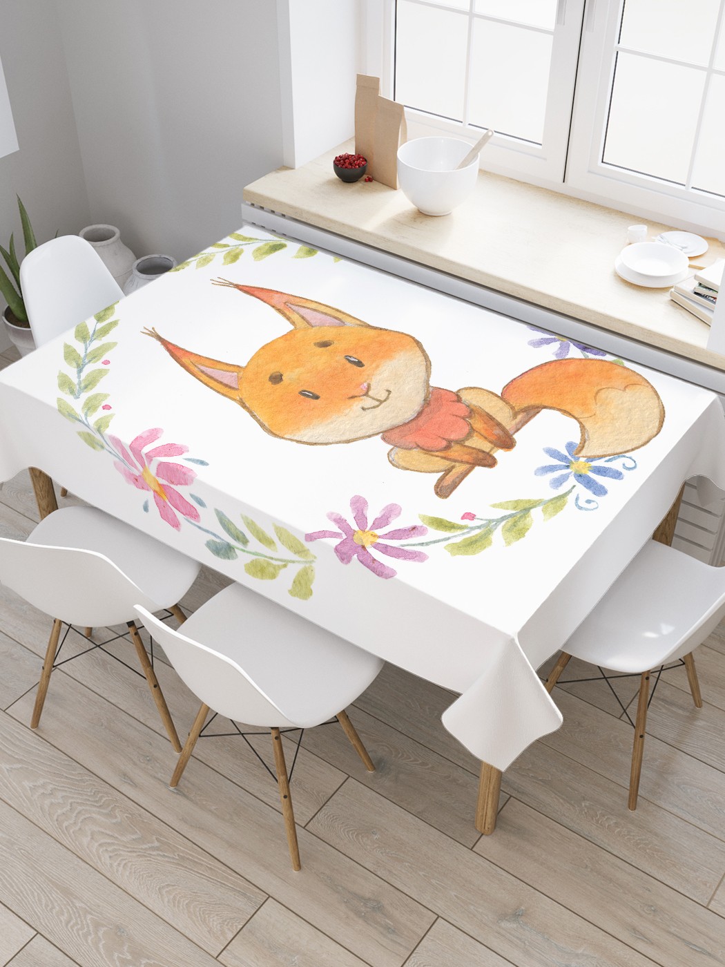 

Скатерть прямоугольная JoyArty "Белка в венке" из оксфорда, 120x145 см, Оранжевый, Белка в венке