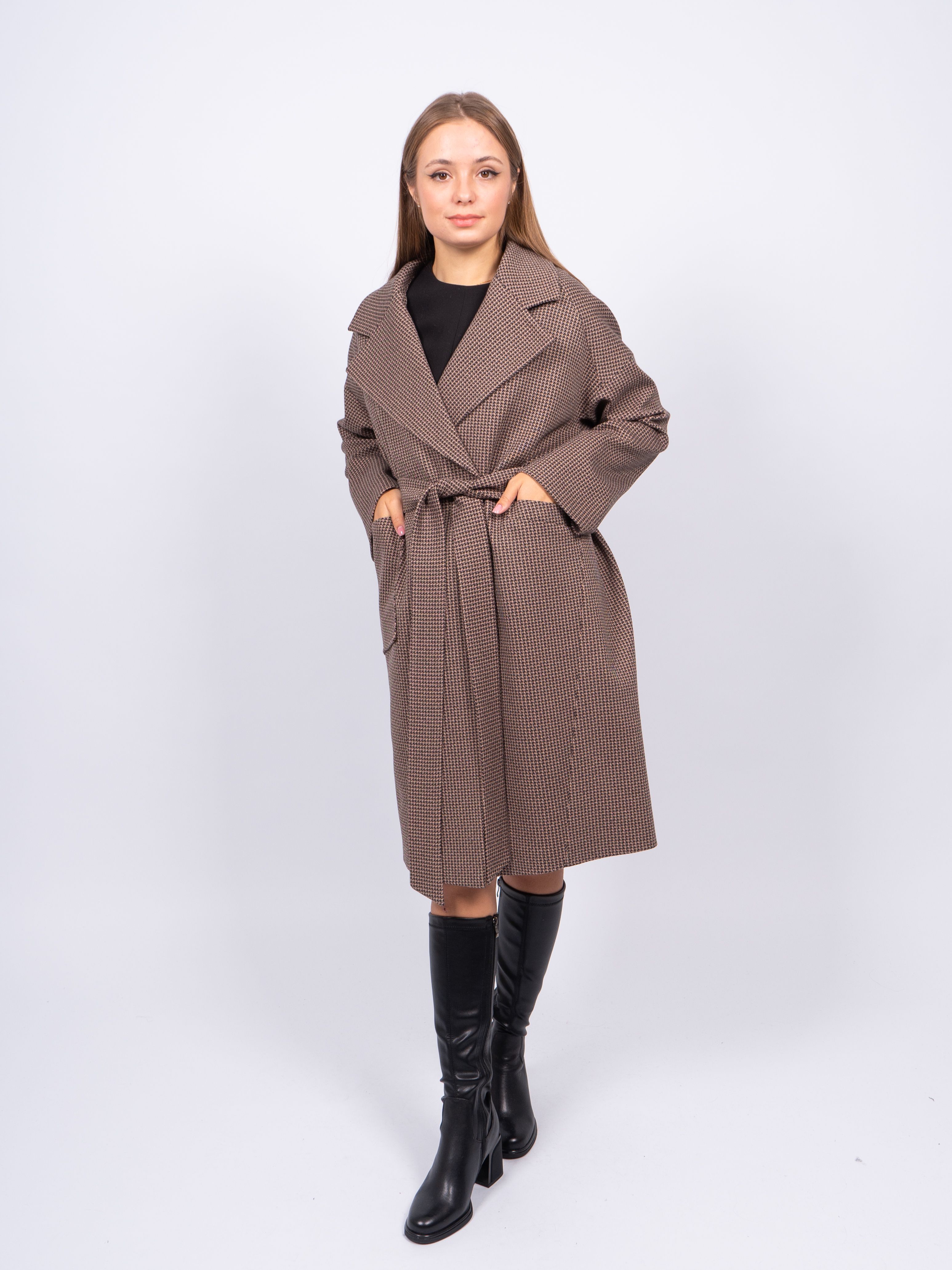 Пальто женское 365 clothes KR-291-Гуслапка723 коричневое 48 RU