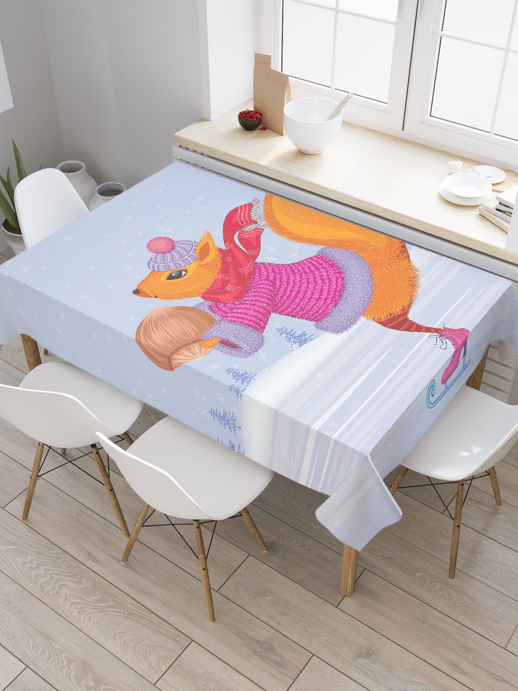 

Скатерть прямоугольная JoyArty "Белка на коньках" из оксфорда, 120x145 см, Голубой, Белка на коньках