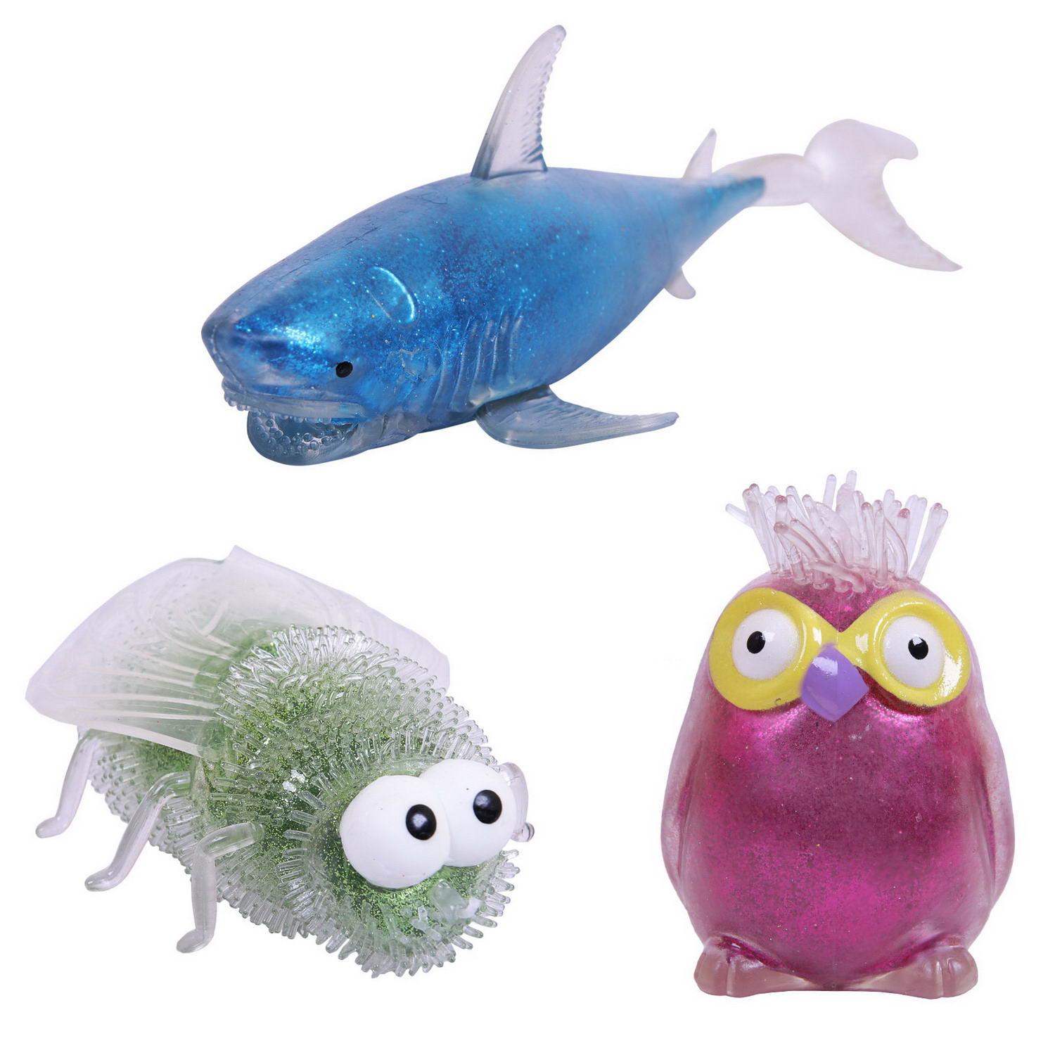 Набор игрушек Junfa антистресс - тянучки: сова блестящая; муха блестящая; акула нSQ012