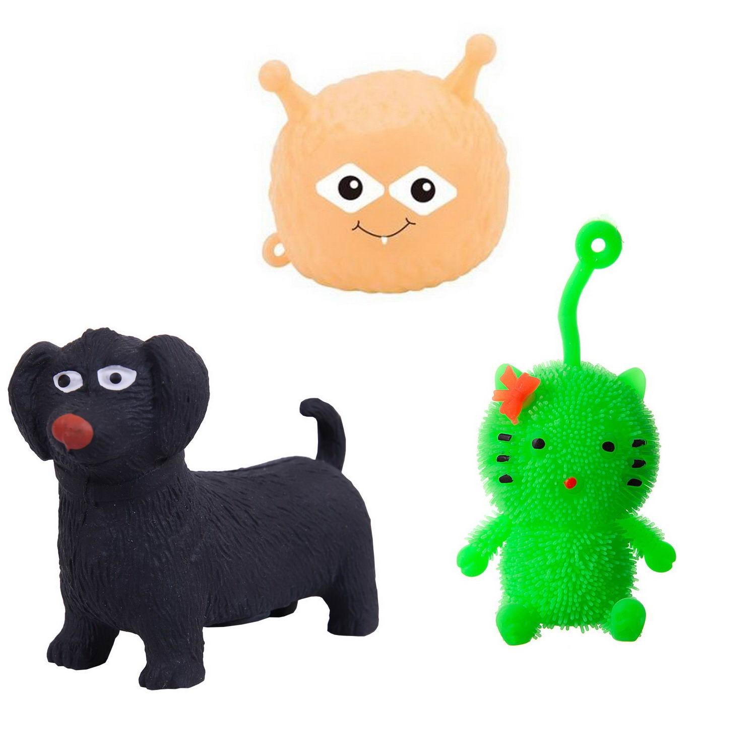 Набор игрушек Junfa антистресс - тянучки: котенок-пушистик; собака такса; монстрик нSQ011