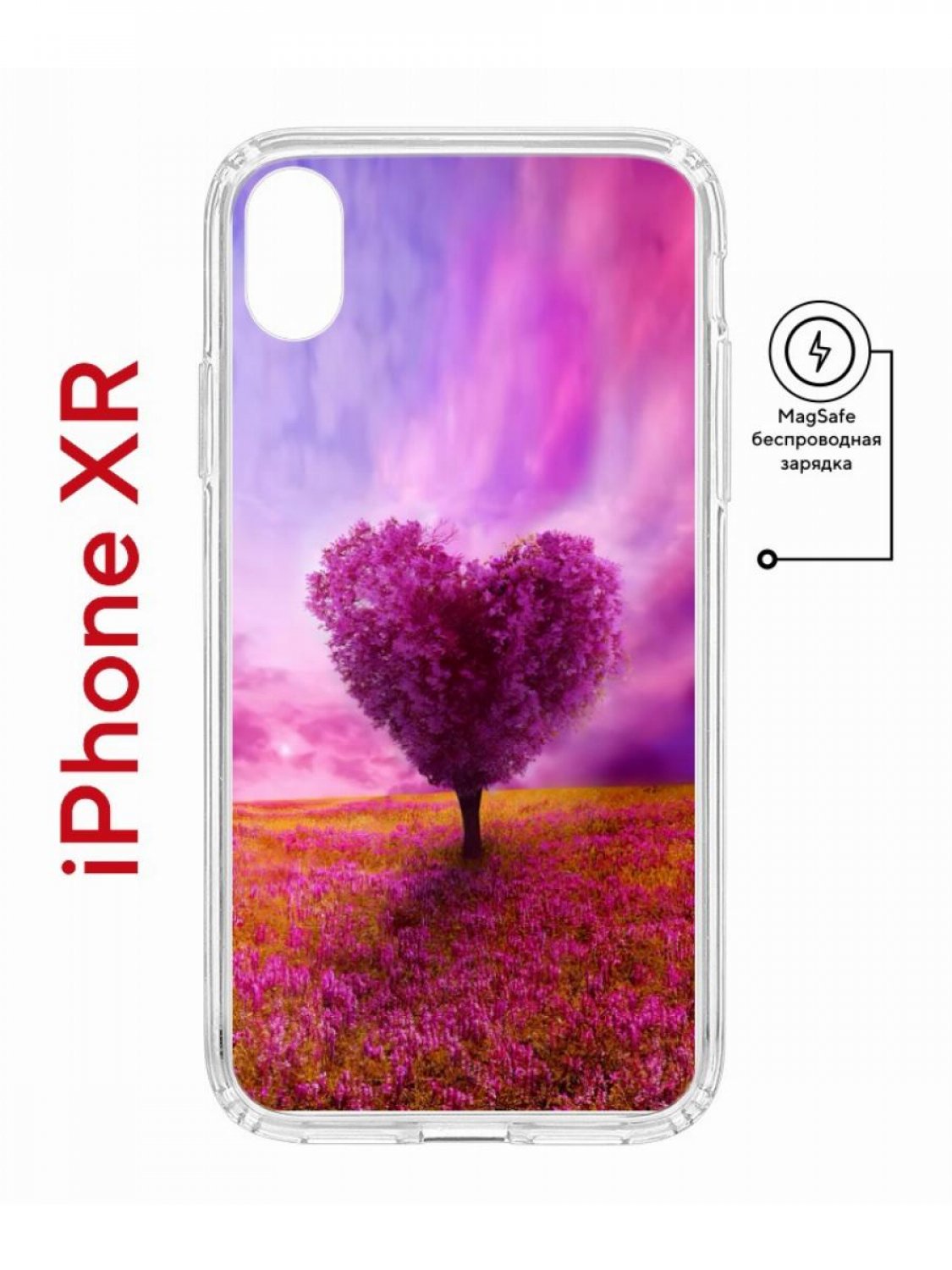 

Чехол на iPhone XR MagSafe с принтом Kruche Print Pink heart противоударный с магнитом, Прозрачный;фиолетовый;розовый;красный, Айфон ИксР магсейф