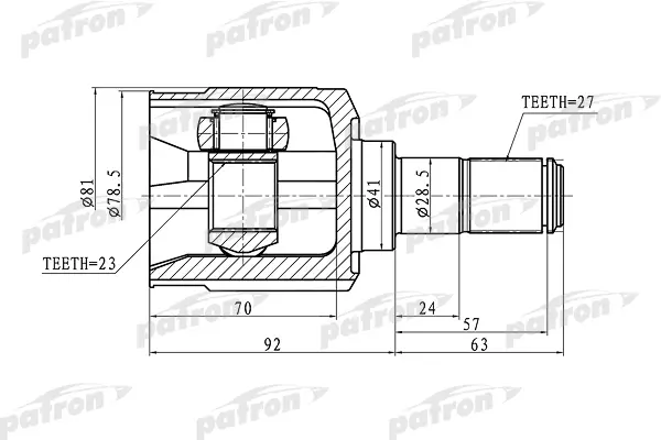 

ШРУС внутренний левый 27x41x23 HYUNDAI TUCSON 04-10 PATRON PCV1162