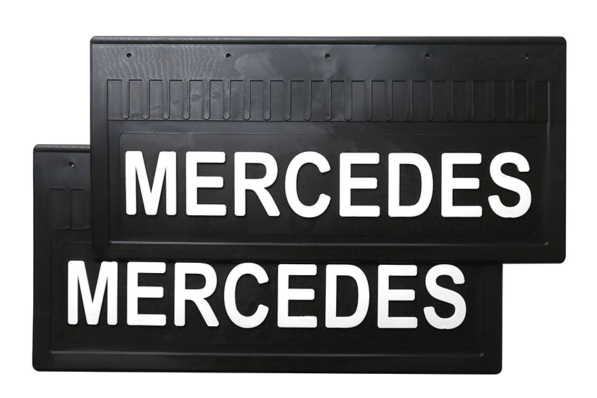 

Комплект брызговиков MERCEDES задние грузовые 520*250 (LUX) белая надпись