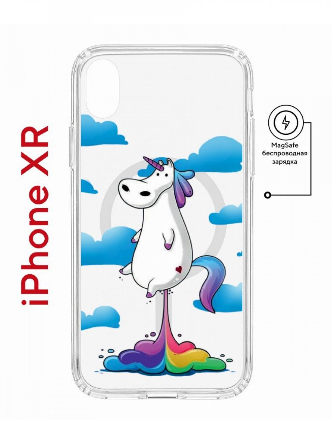 

Чехол на iPhone XR MagSafe с принтом Kruche Print Flying Unicorn противоударный с магнитом, Прозрачный;голубой;белый;фиолетовый, Айфон ИксР магсейф