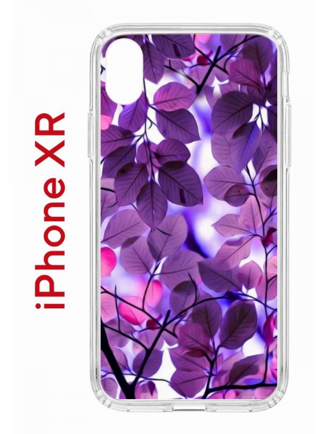 фото Чехол на iphone xr с принтом kruche print purple leaves, бампер с защитой камеры кruче