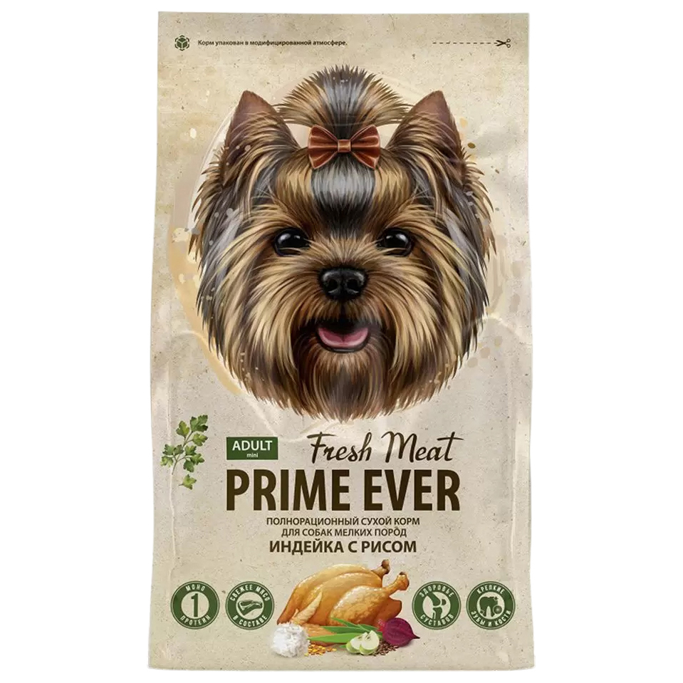 Сухой корм для собак Prime Ever Fresh Meat Adult Dog Mini индейка рис 7 кг 5759₽