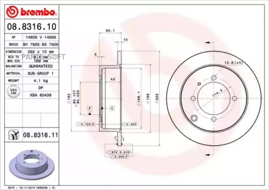 

Диск тормозной зад 262x10 4 отв.