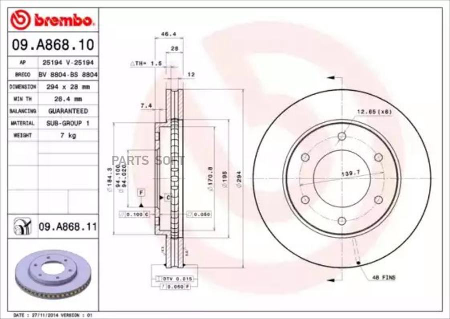 

09.a868.10_диск тормозной передний mitsubishi l200 2.5di-d 06>