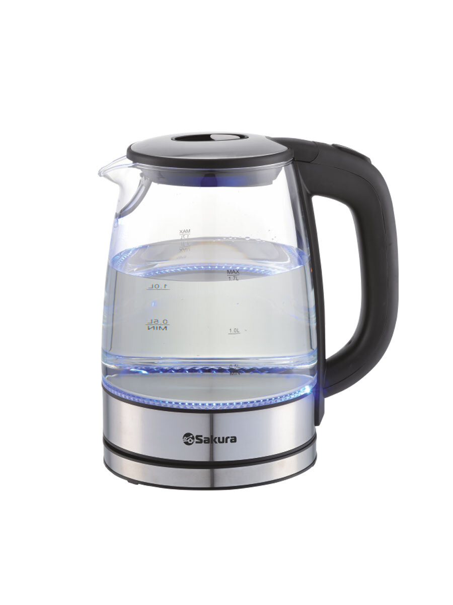 Чайник электрический SAKURA SA-2725BK 1.7 л прозрачный, черный чайник электрический sakura sa 2174w 1 7 л белый