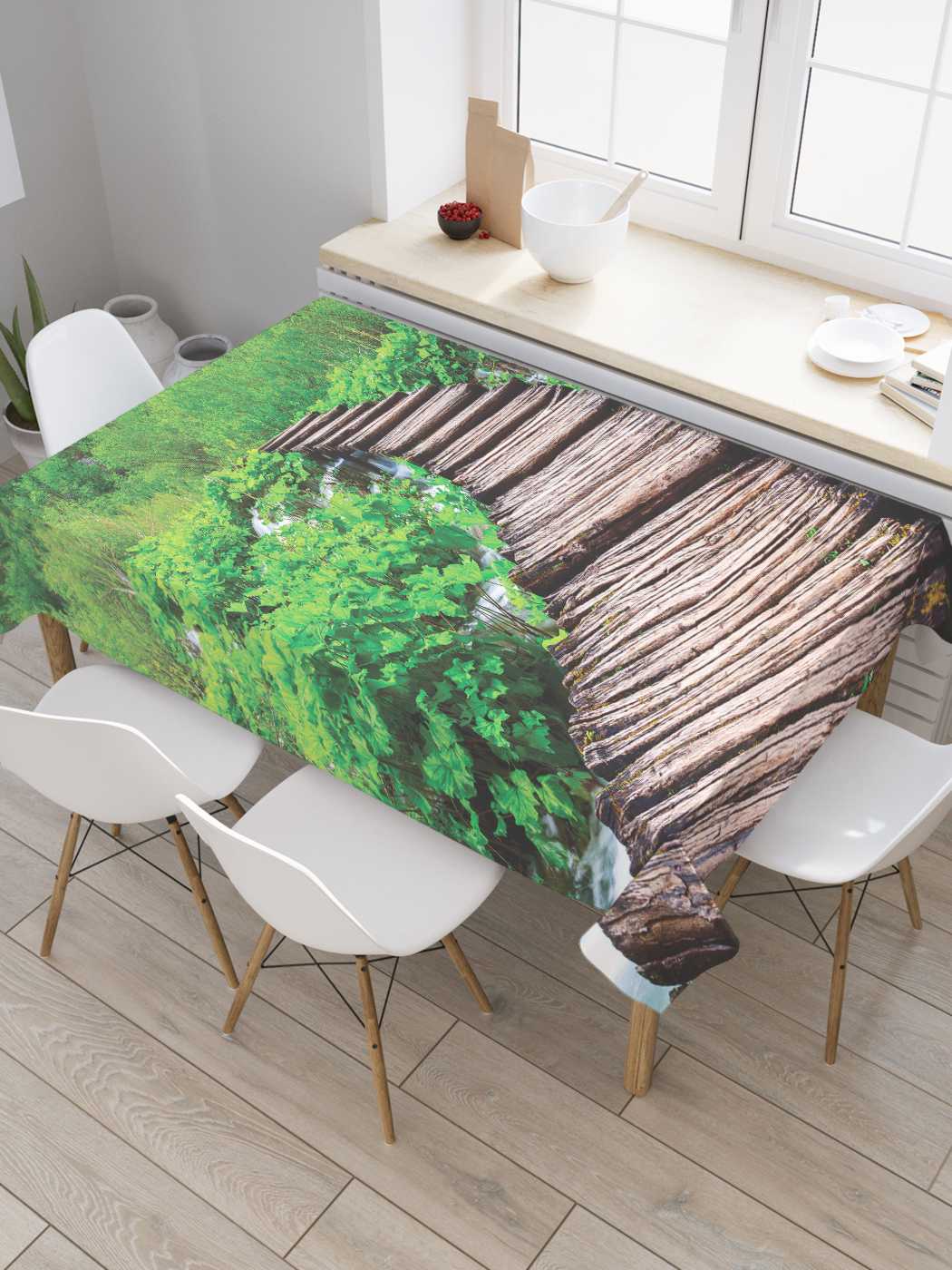 

Скатерть прямоугольная JoyArty "Мостик через стремительную реку" из оксфорда, 180x145 см, Оранжевый, Мостик через стремительную реку