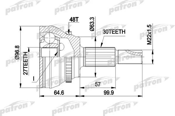 

ШРУС наружн к-кт 30x63x27 ABS:48T TOYOTAL AVENSIS VERSO 2.0 D-4D 08.01- PATRON PCV1485