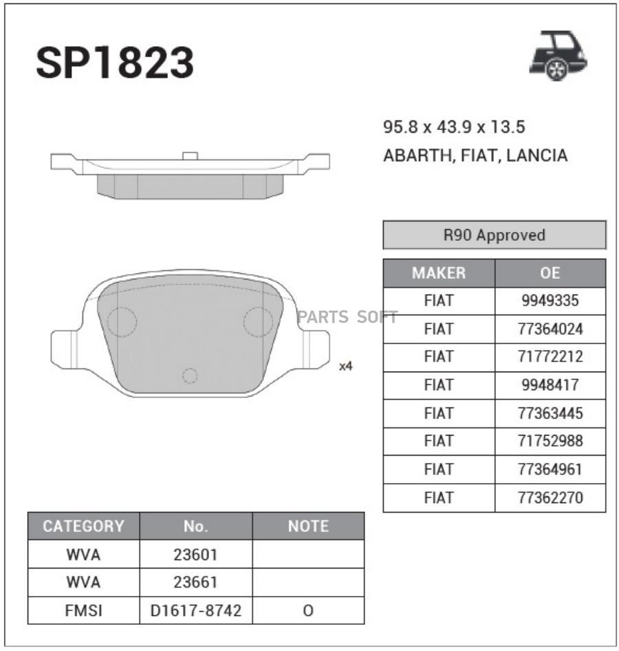 

Колодки задние LADA VESTA SP1823 1шт SANGSIN BRAKE SP1823