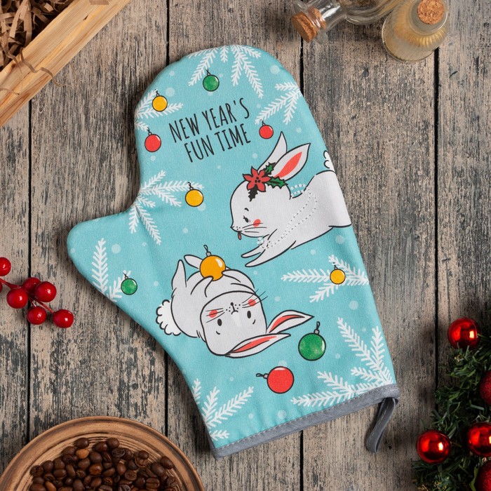 

Варежка-прихватка "Xmas gift" 20х28 см, саржа, 100% х/л, ватин 250 г/м2, Голубой