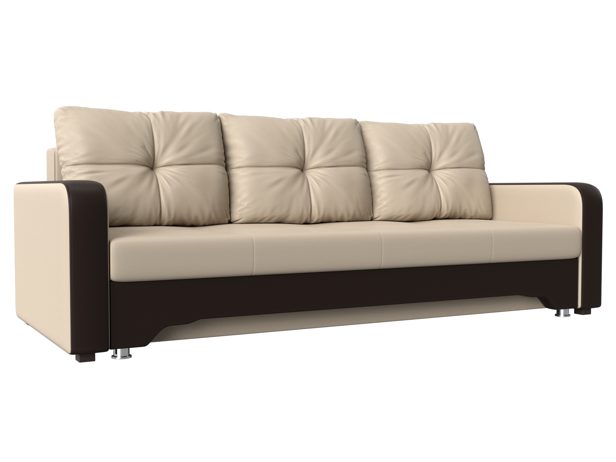 

Диван прямой Ник-3 экокожа бежевый/коричневый, Диван прямой Ник-3