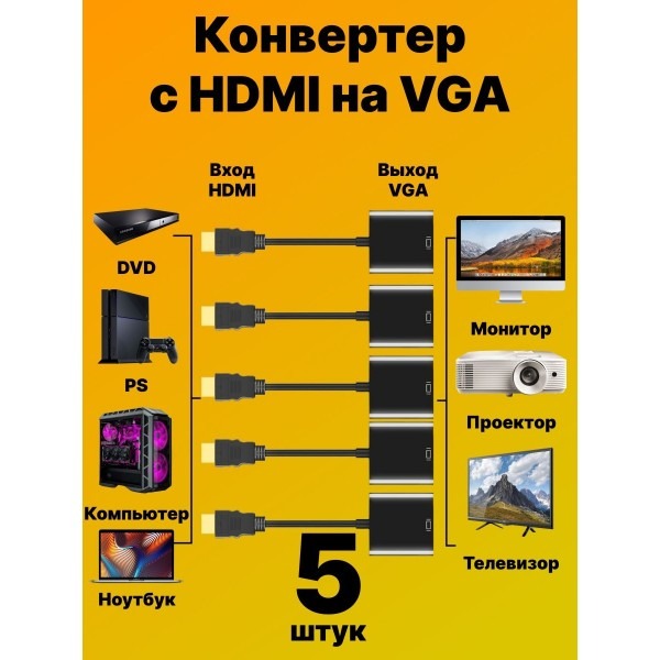 

Переходник DaPrivet HDMI - VGA вилка-розетка м (223707), Черный, 223707