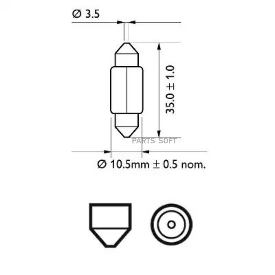 

PHILIPS 12860LLECOCP Лампа Festoon T10,5x30 Long Life ECO 12V 10W CP 1шт