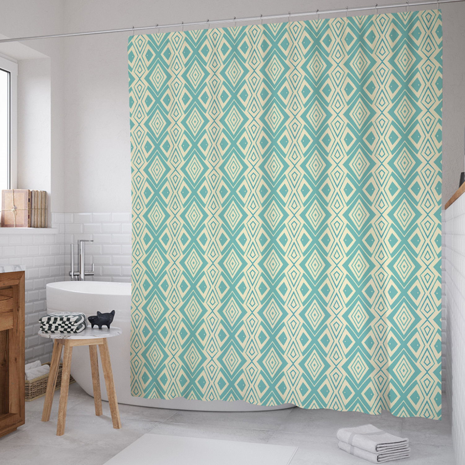

Штора для ванной JoyArty "Этнические ромбы" из сатена, 180х200 см с крючками, Зеленый, Этнические ромбы