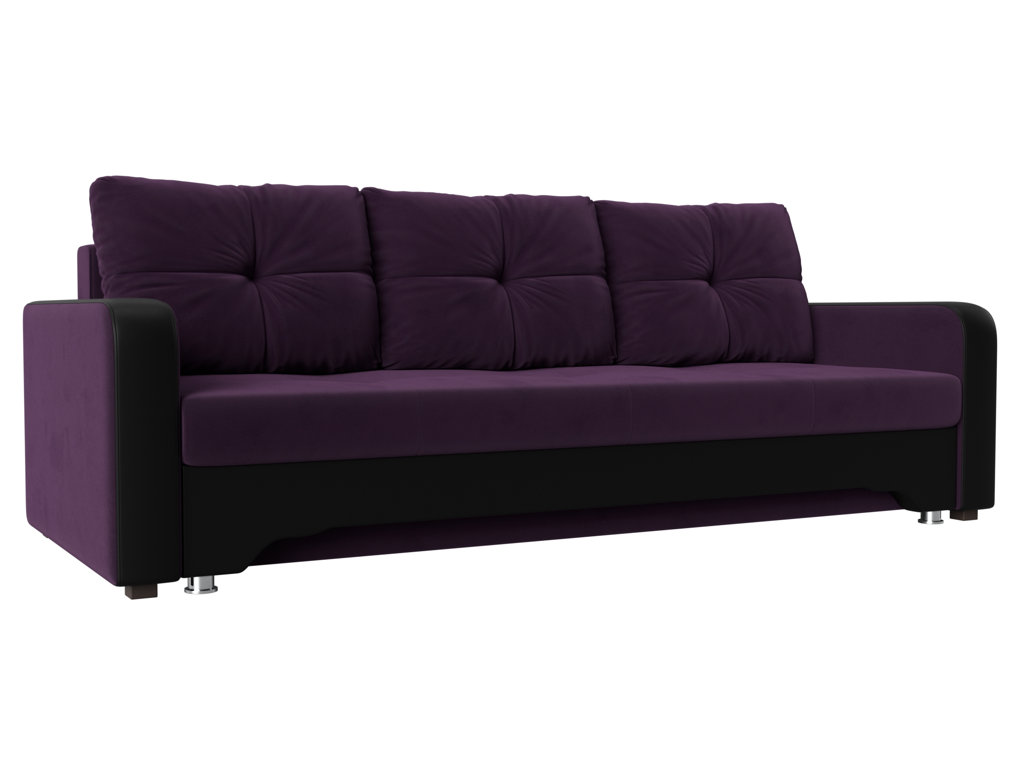 

Диван прямой Ник-3 велюр/экокожа фиолетовый/черный, Диван прямой Ник-3
