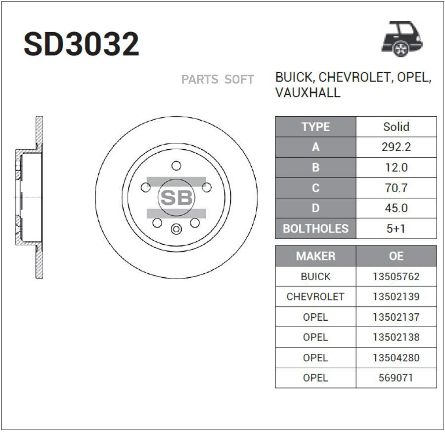 

Тормозной диск Sangsin brake комплект 1 шт. SD3032