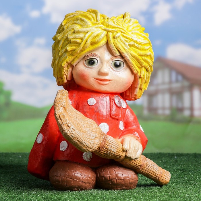 

Садовая фигура Домовой с веником 39см, Разноцветный
