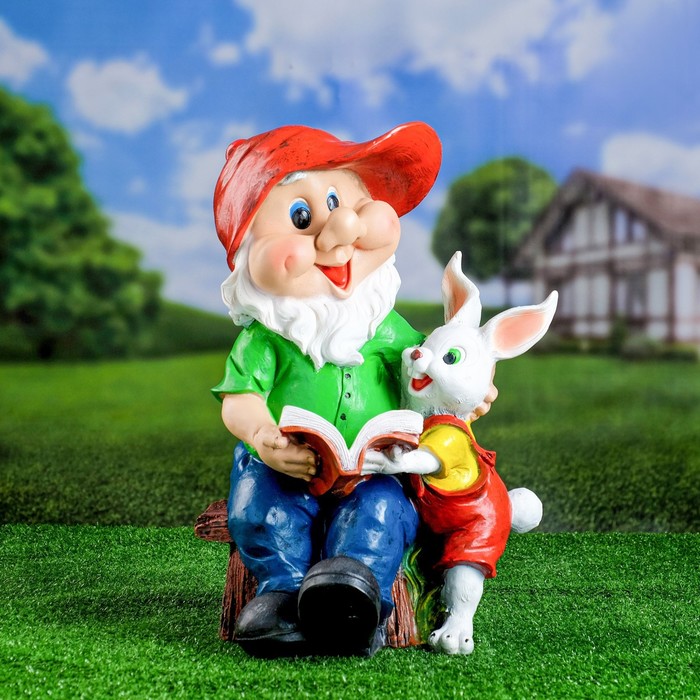 

Садовая фигура Гном с зайцем и книжкой 42х28см, Разноцветный