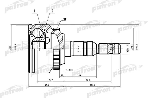 

ШРУС наружн к-кт 33x55x35 ABS:29T OPEL: Vectra B 00-02 PATRON PCV1618