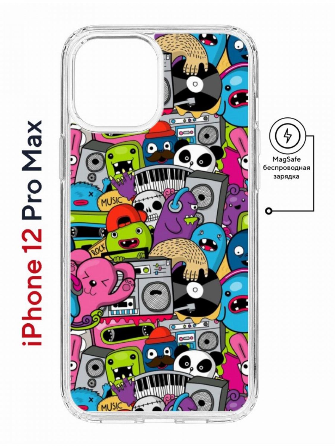Чехол на iPhone 12 Pro Max MagSafe Kruche Print Monsters music противоударный с магнитом