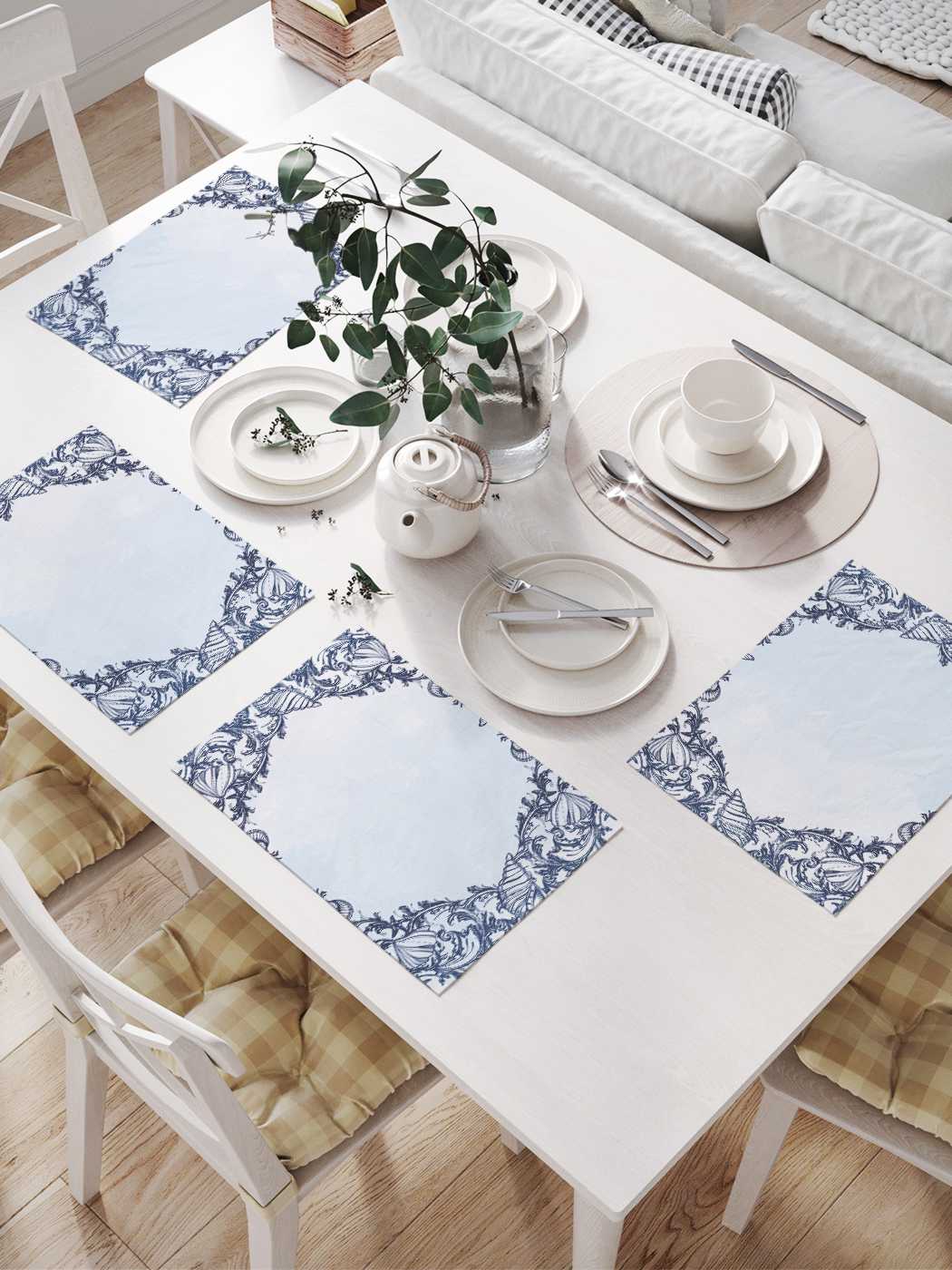 

Комплект салфеток JoyArty "Морской узор с ракушками" для сервировки стола (32х46 см, 4 шт), Черный, Морской узор с ракушками