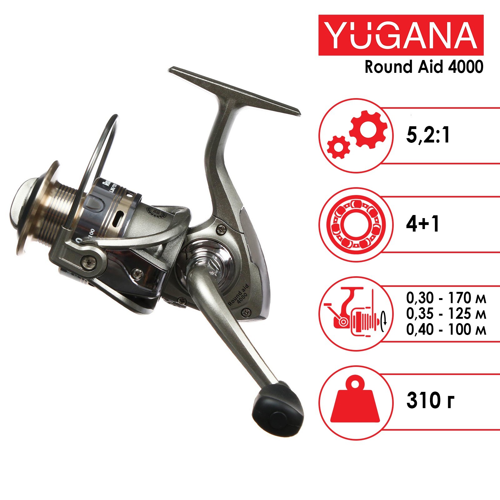 Рыболовная катушка безинерционная Yugana Round aid 4000