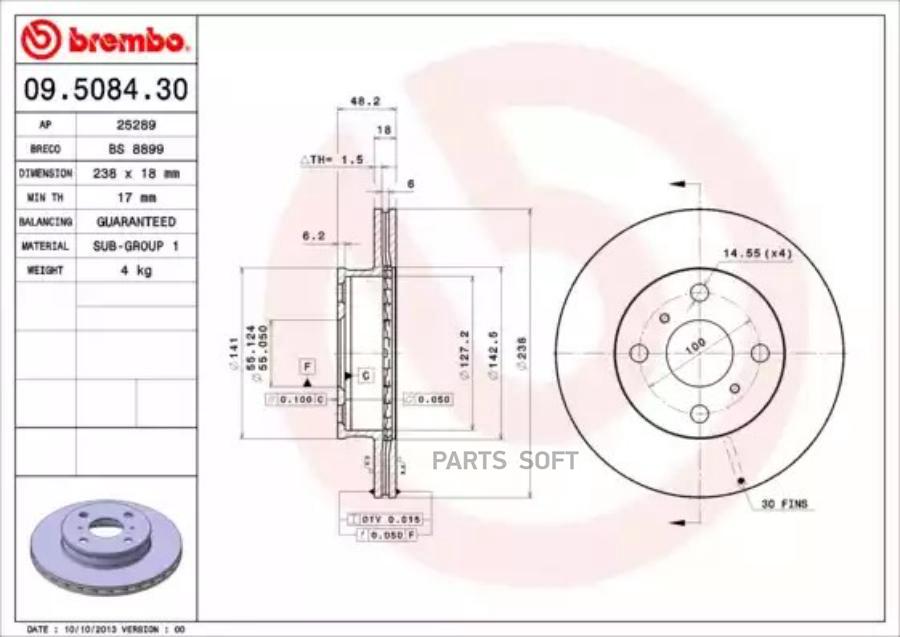 

09.5084.30_диск тормозной передний toyota corolla 1.6i 02.00-01.02