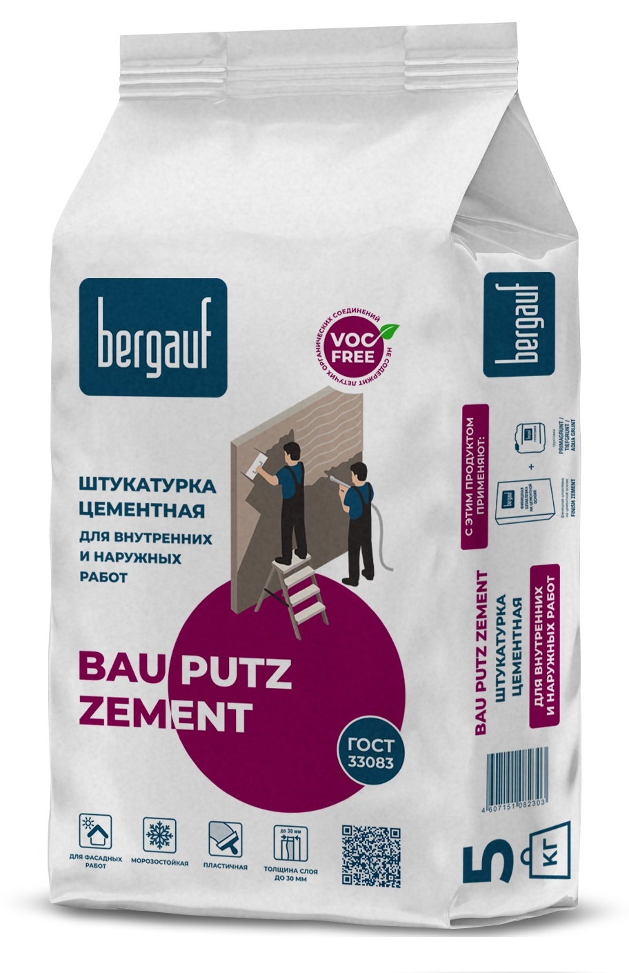 Штукатурка цементная Bergauf Bau Putz Zement 5 кг шпатлевка финишная цементная bergauf finish zement 20 кг