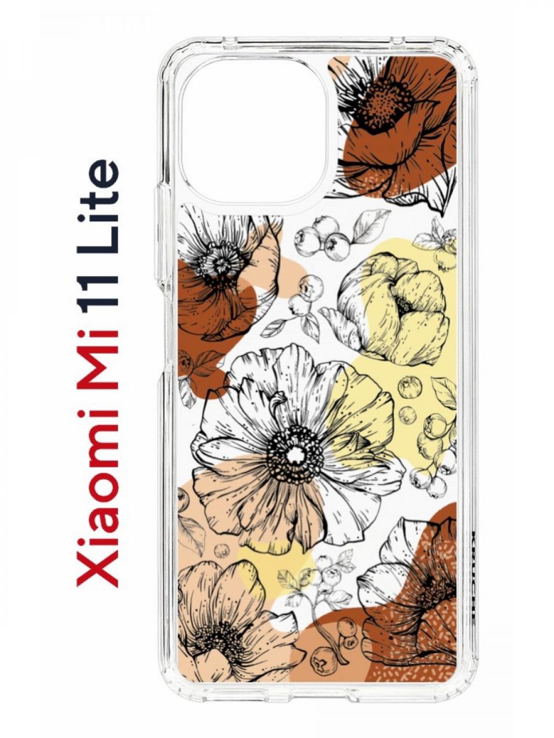 Чехол на Xiaomi Mi 11 Lite Kruche Print Ягоды и Цветы,противоударный бампер с принтом