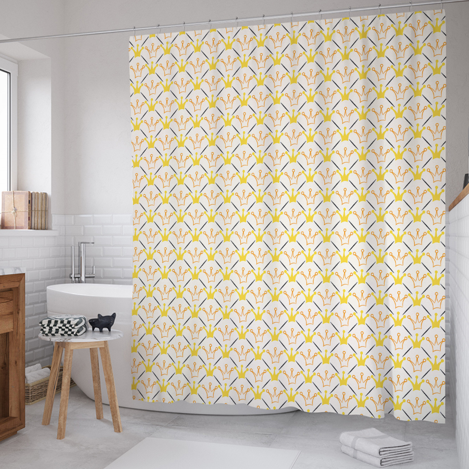 

Штора для ванной JoyArty "Нарисованные короны" из сатена, 180х200 см с крючками, Желтый, Нарисованные короны