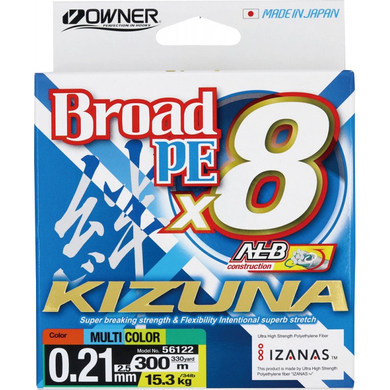 Шнур OWNER Kizuna X8 Broad PE multi color 10м 300м 0,21мм 15,3кг