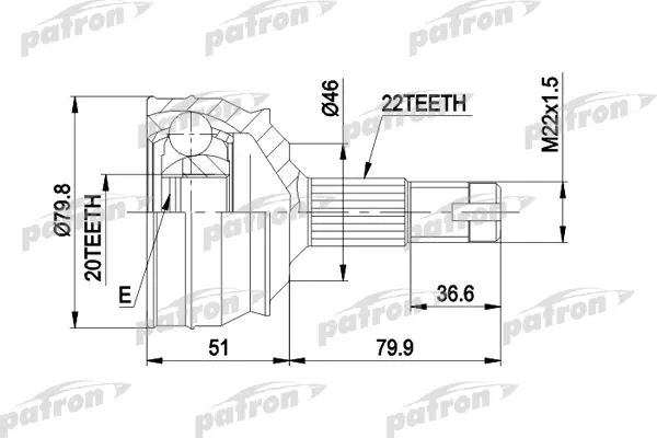 

ШРУС наружн к-кт 22x46.8x20 FIAT: TEMPRA 90-93, TIPO 87-95 PATRON PCV1013