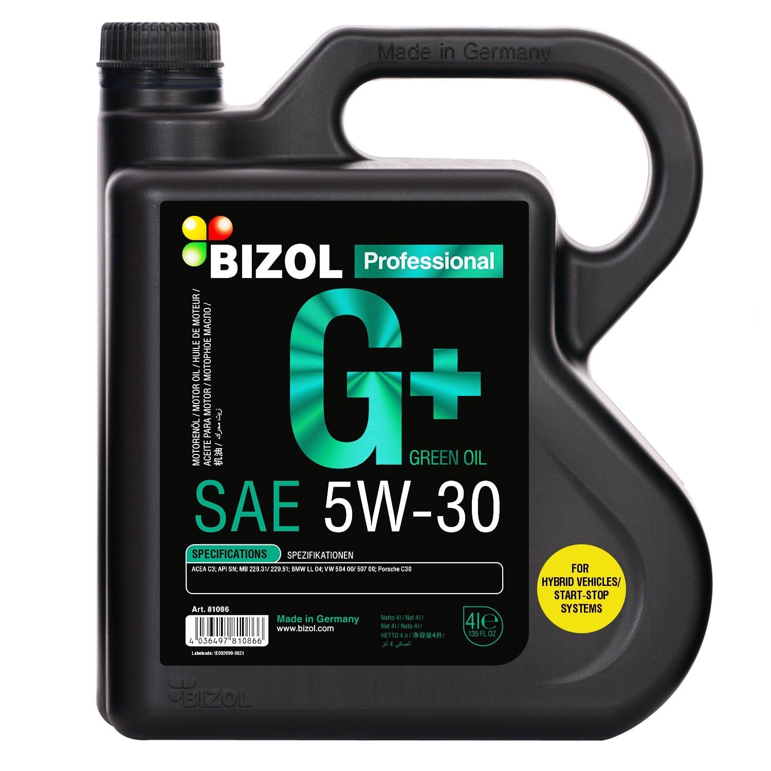 

Моторное масло BIZOL Green Oil синтетическое 5W30 4л