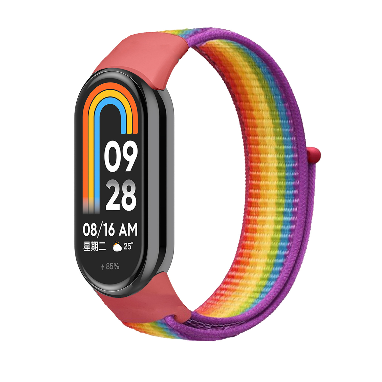 Ремешок с нейлоновой петлей на липучке для Xiaomi Mi Band 8, цвет радуги