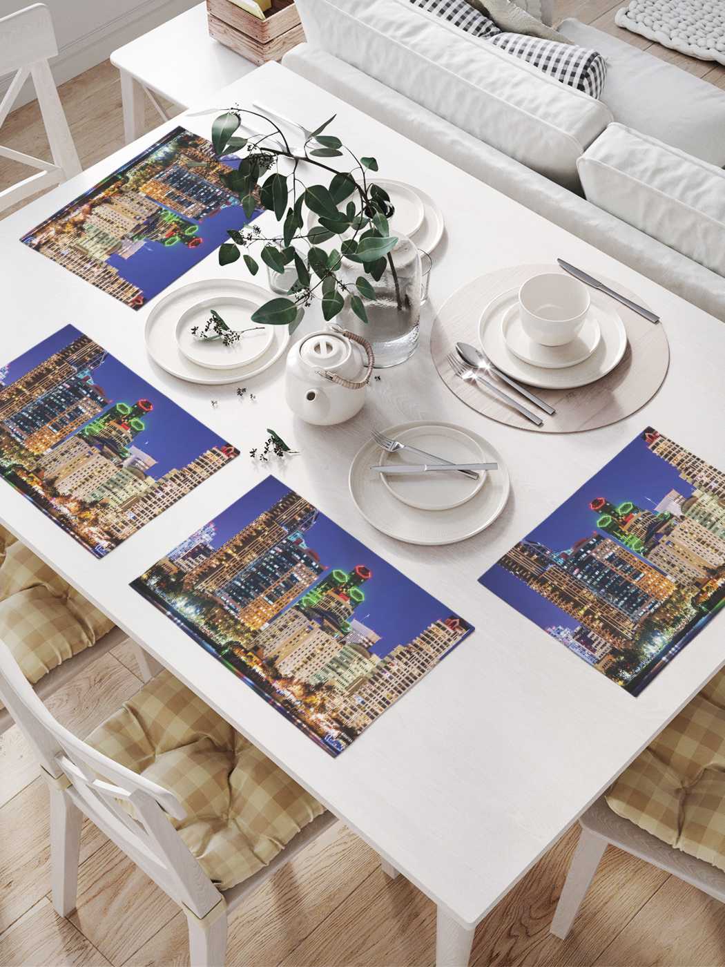 

Комплект салфеток JoyArty "Ослепительный город" для сервировки стола (32х46 см, 4 шт.), Синий, Ослепительный город