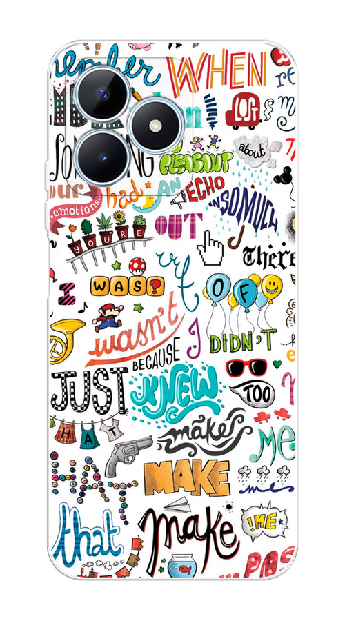 

Чехол на Realme C60 "Много надписей", Белый;серый;голубой, 2516550-1