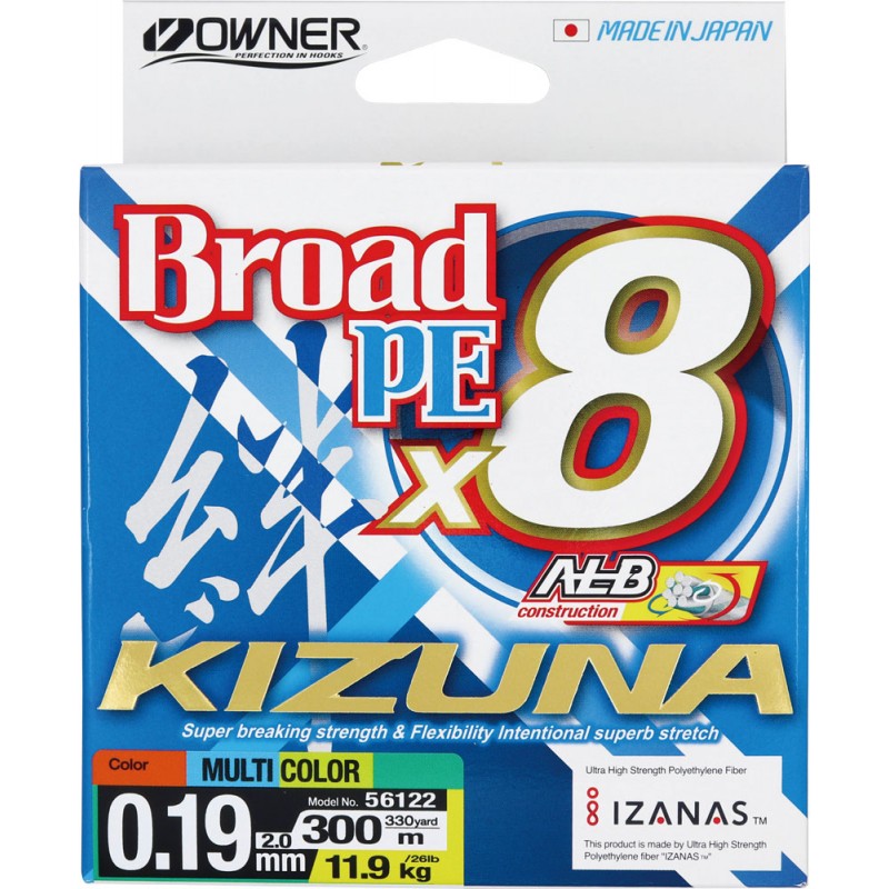 Шнур OWNER Kizuna X8 Broad PE multi color 10м 300м 0,19мм 11,9кг