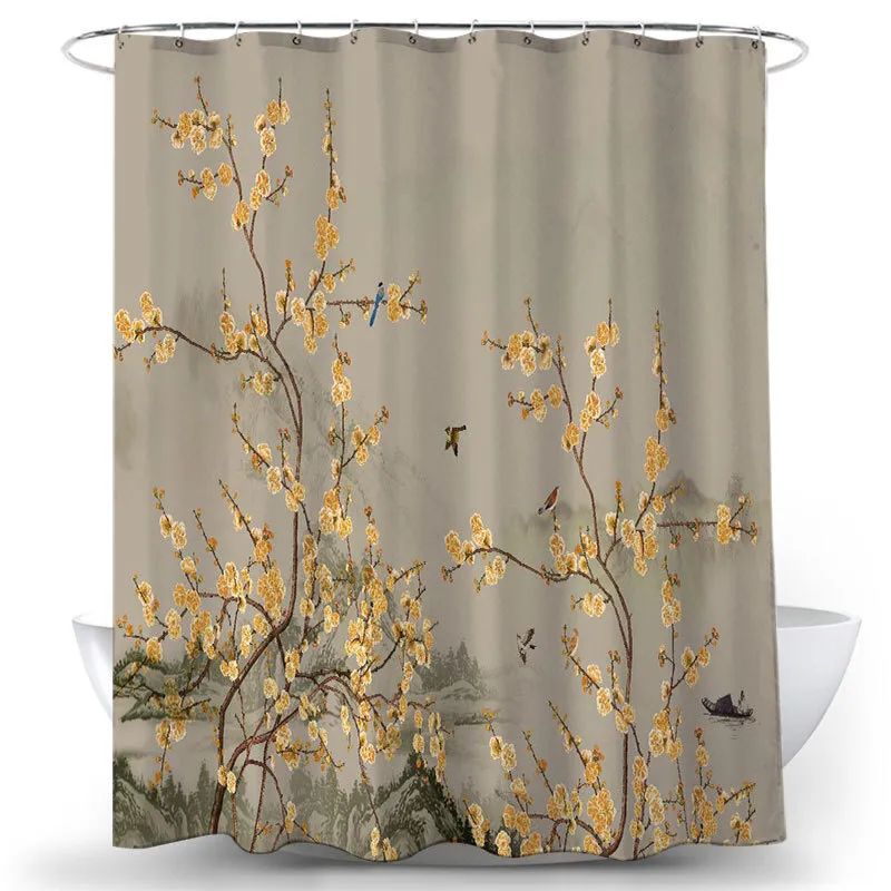 фото Штора для ванной carnation home fashions birds of paradise yellow 180х200