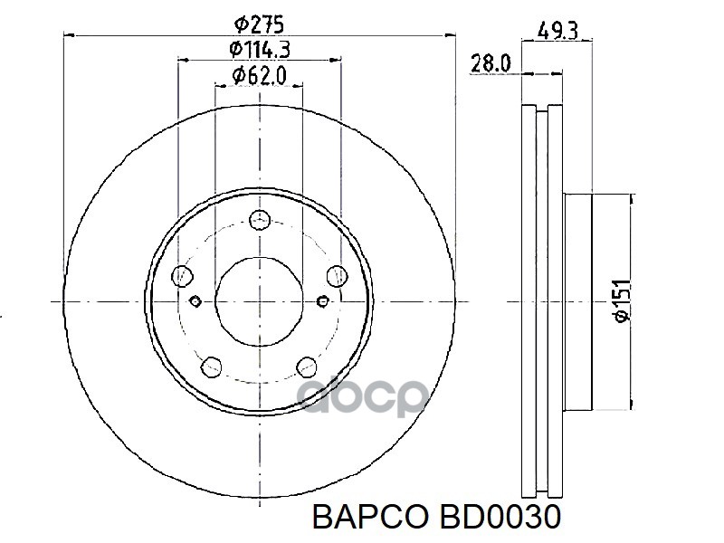 Диск Тормозной Передний Вентилируемый 1шт Bapco Bd0030 4140₽