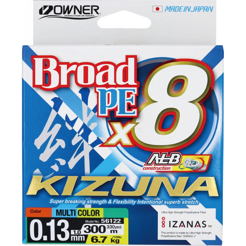 Шнур OWNER Kizuna X8 Broad PE multi color 10м 300м 0,13мм 6,7кг